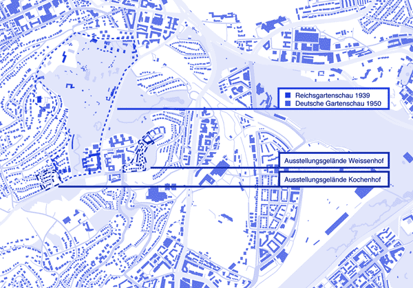 Cell of the Future. Building Exhibitions in Germany, Research Project Dr. Regine Hess, Map of Killesberg Map of Killesberg at Stuttgart with Weissenhof and Kochenhof Settlement, Reichsgartenschau and Deutsche Gartenschau, Reserch Project Dr. Regine Hess © Regine Hess, Maximilian Steverding